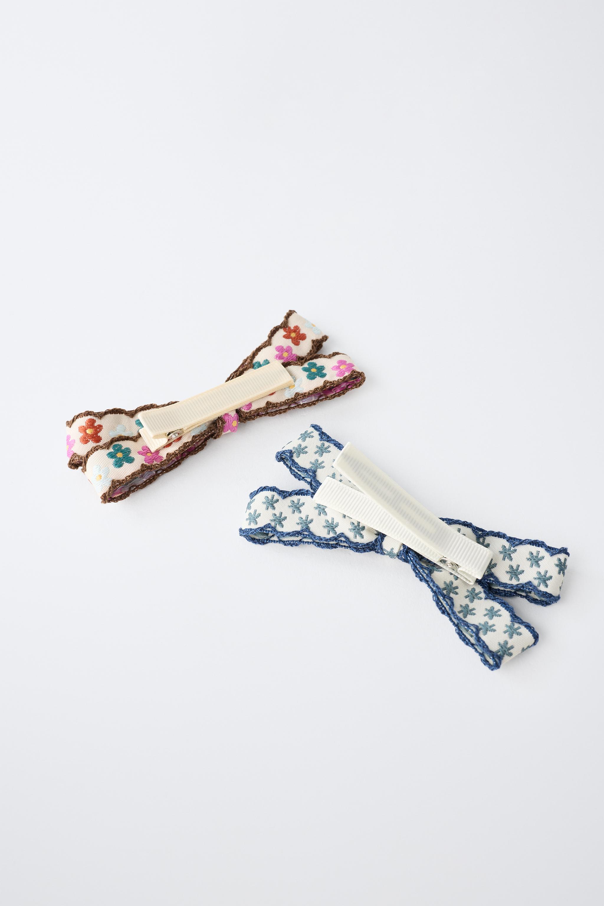 TWO-PACK OF EMBROIDERED BOW HAIR CLIPS
